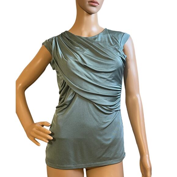 Ann Taylor Draped Front Cap Sleeve Blouse Green Size XS‎ Mesh Texture with Sheen - Picture 1 of 10
